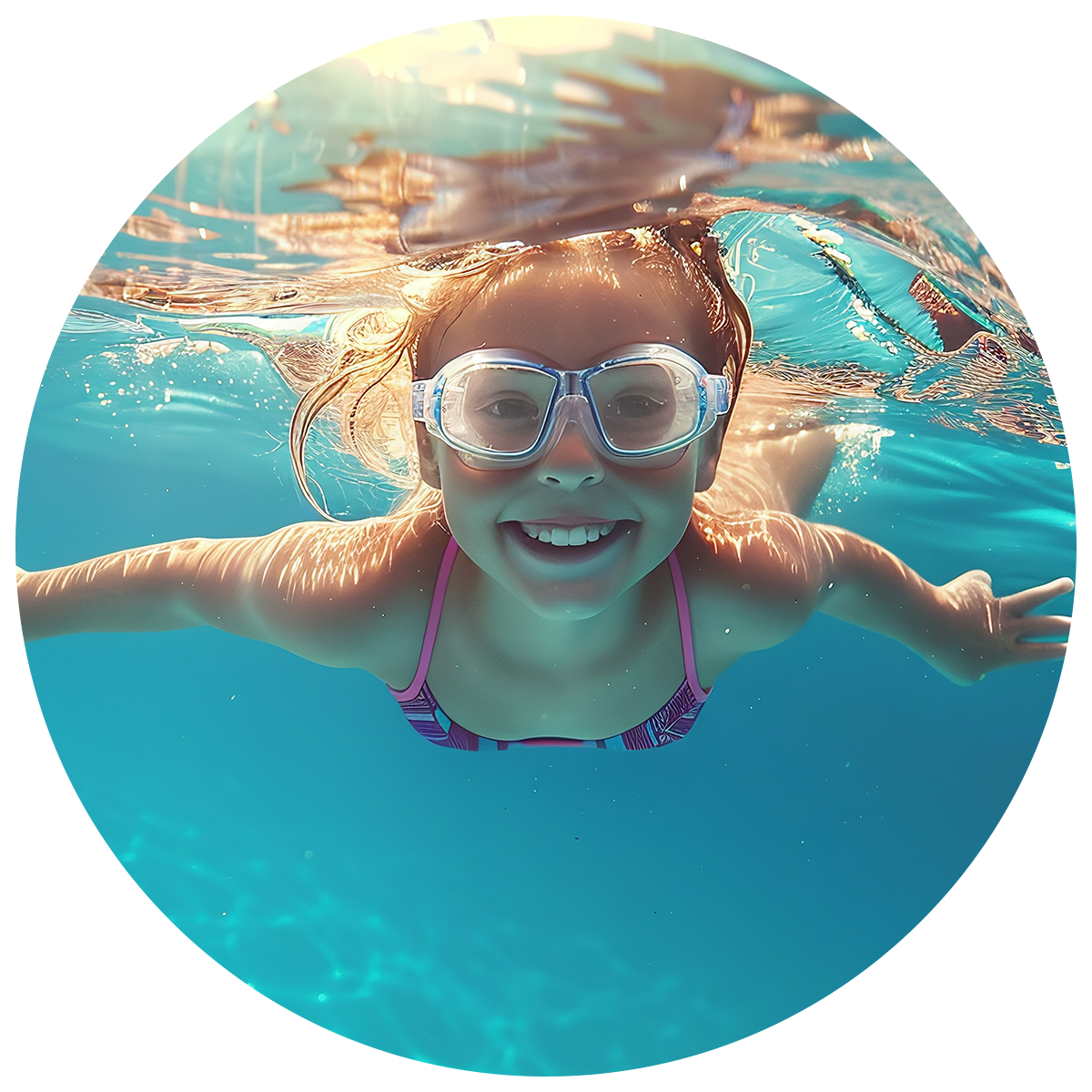 Child enjoying a health and fitness activity, swimming.