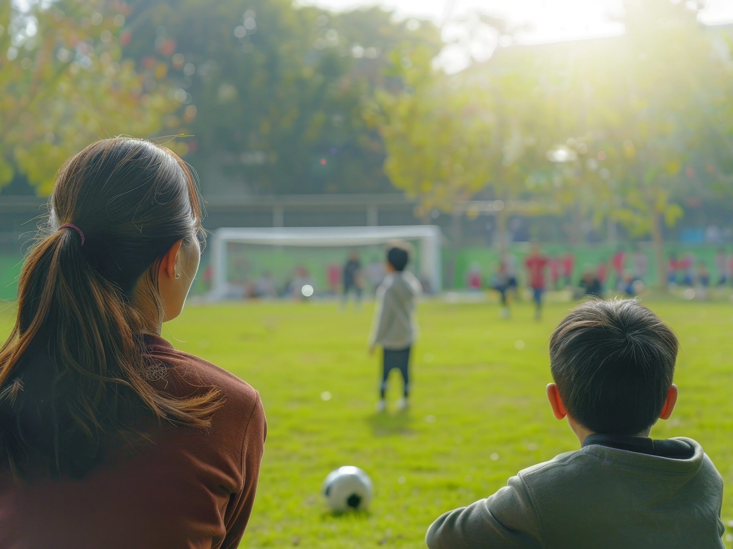 Parents observing their children participate in a school football tournament providing support and motivation